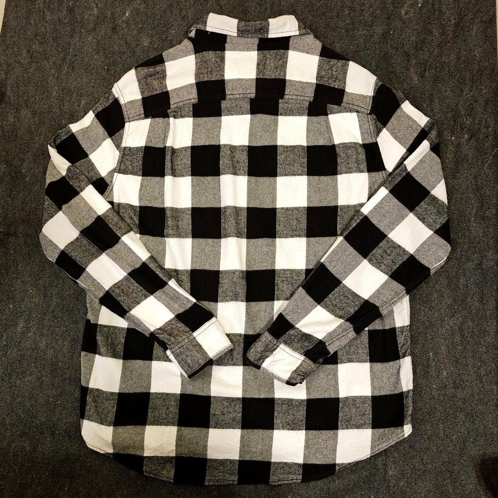 George Men Flannel Shirt Black White Buffalo Plaid Long Sleeve XLT GE34100125394